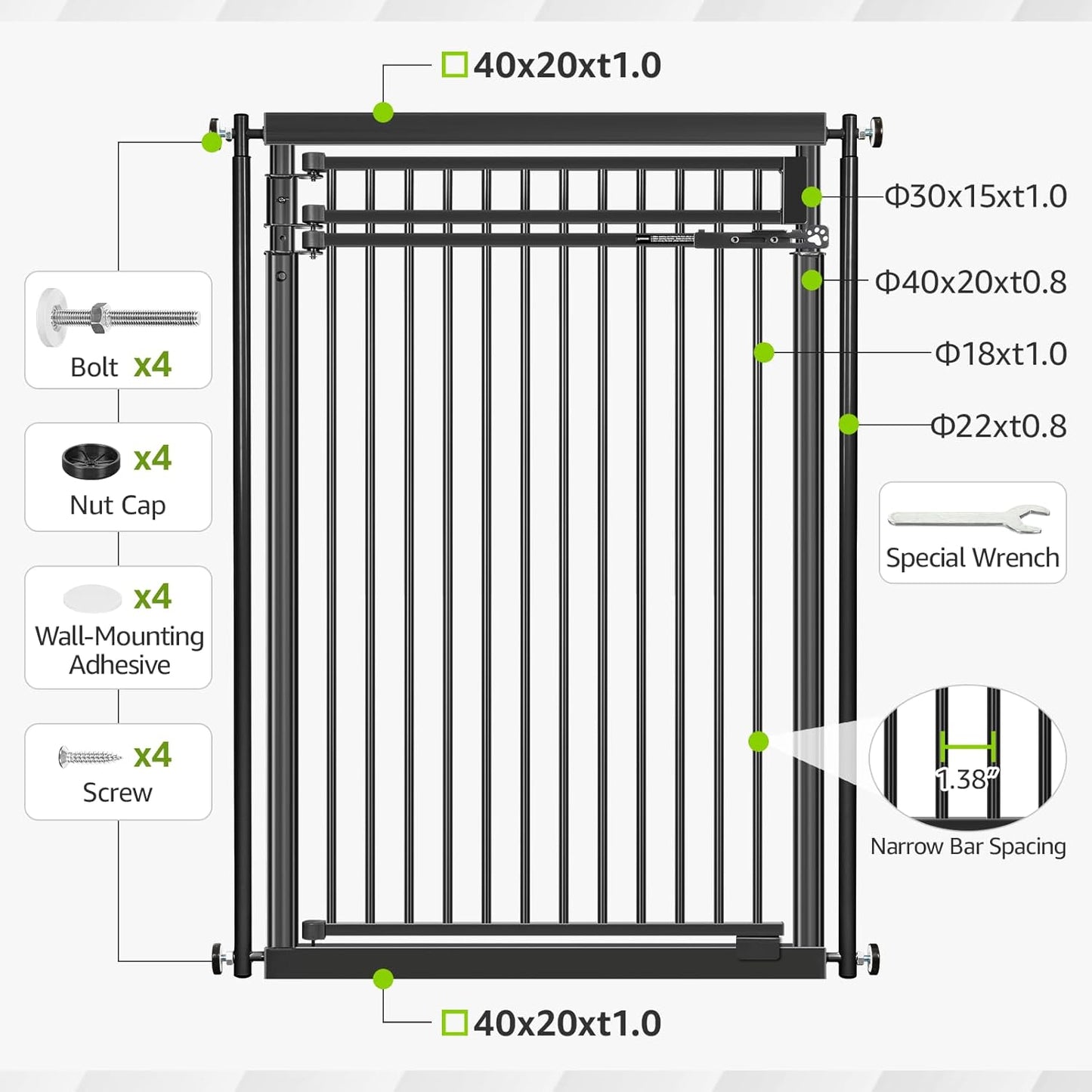 78.8" Extra Tall Pet Gate for Cat/Dog, 32.8-37.4" Wide Tall Cat Gate for Doorways/Hallways, NO Drilling Pressure Mounted Dog Gate for Stairs, Studio, Kitchen (Black)