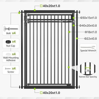 78.8" Extra Tall Pet Gate for Cat/Dog, 32.8-37.4" Wide Tall Cat Gate for Doorways/Hallways, NO Drilling Pressure Mounted Dog Gate for Stairs, Studio, Kitchen (Black)