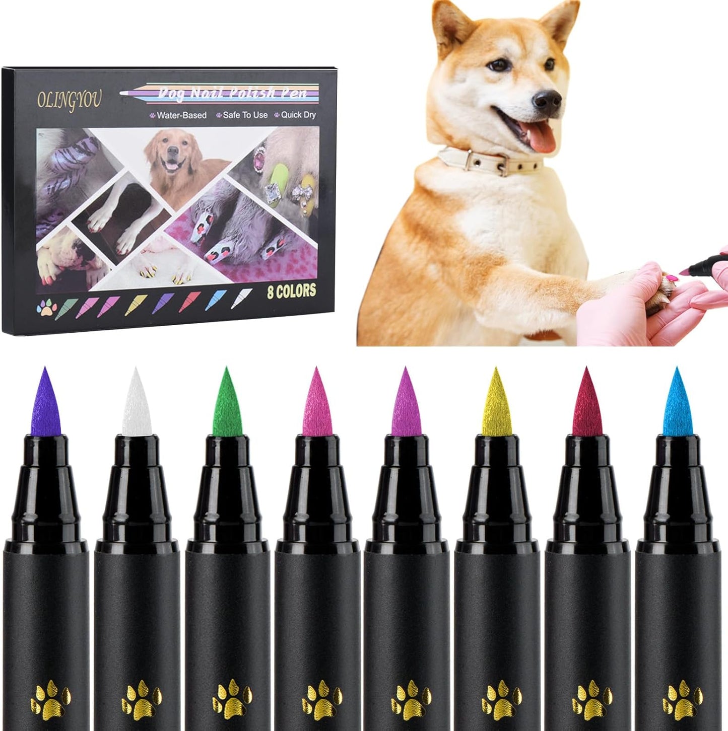OLINGYOU 15 Colors Dog Nail Polish Pens Quick Dry, Pet Nail Polish Set for Dogs DIY Dogs Puppy Nails, Dog Safe Nail Polish Non Toxic, Odorless, Easy to Apply