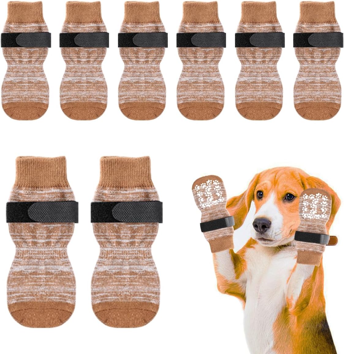 Dog Socks 12 Pack to Prevent Licking Paws, Anti Slip Dog Booties and Paw Protectors for Hardwood Floors Hot Pavement, Suitable for Small Medium Large Senior Dogs - Size Medium