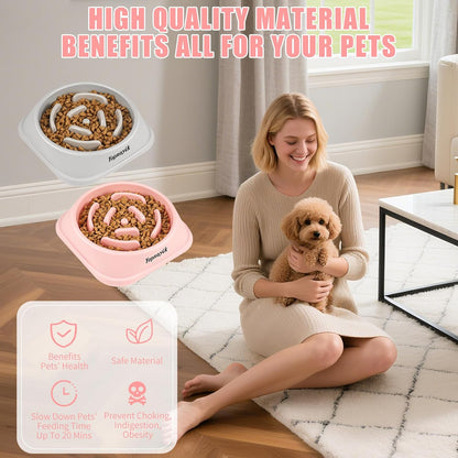 2 Pack Slow Feeder Dog Bowls for Healthy Eating, Non-Slip and Anti-Choking Design, Reduces Bloating & Overeating for Medium Dogs and Cats, Easy to Clean