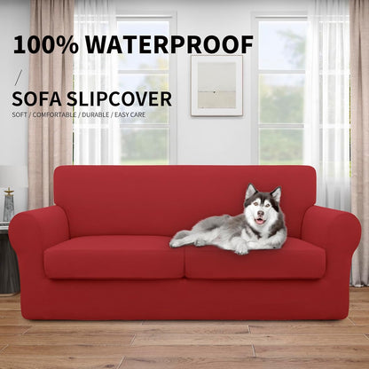 Easy-Going 100% Dual Waterproof 4 Pieces Stretch Soft Couch Cover for Dogs, Sofa Slipcover for 3 Separate Cushion Couch Leakproof Furniture Protector for Kids, Pets Dark Gray