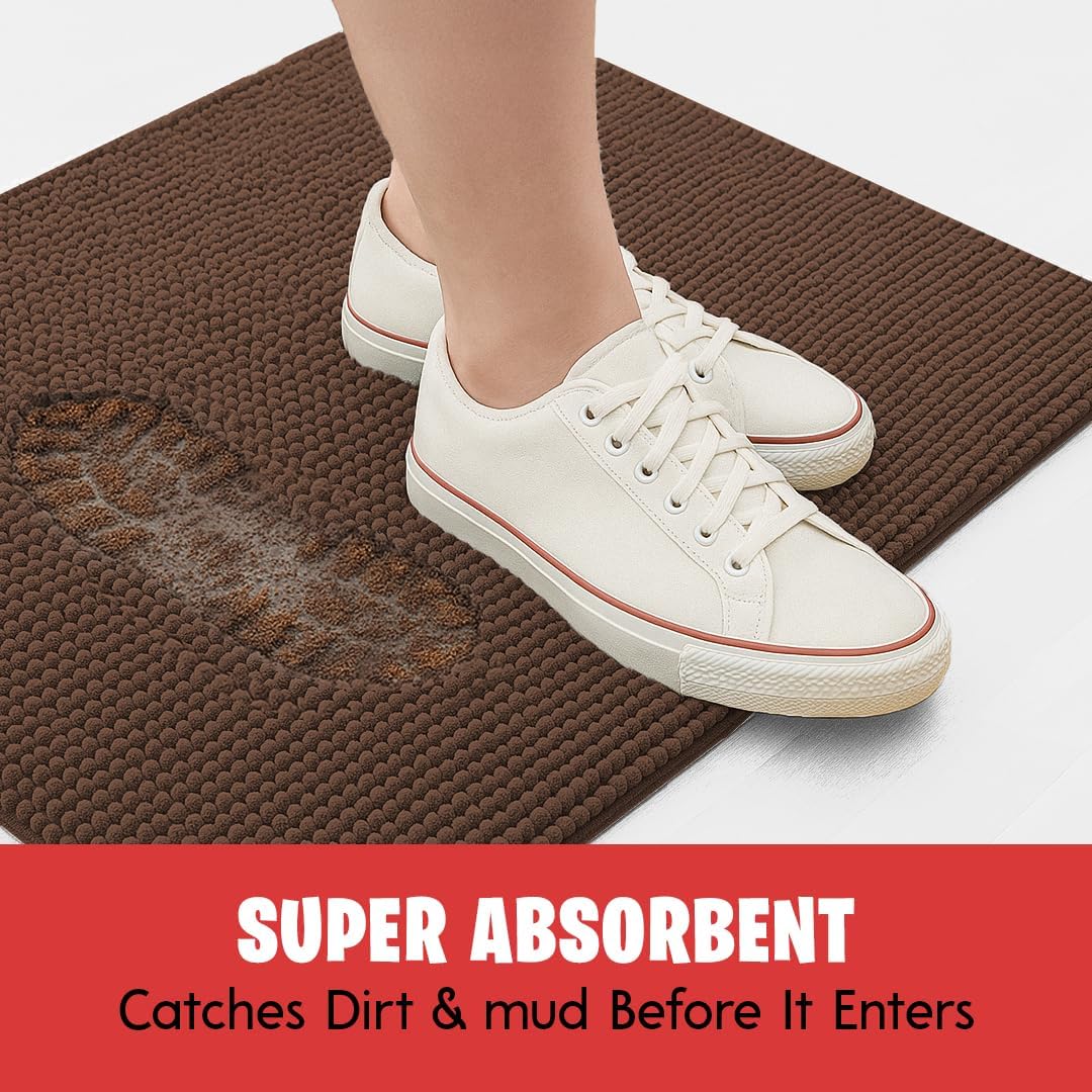 MudGuard Mat™ Dog Door Mat for Muddy Paws, Super Absorbent Microfiber, Non-Slip Indoor Mat, Quick Dry Chenille Mud Mat for Dogs & Entryway, Washable, Grey 19" x 30"