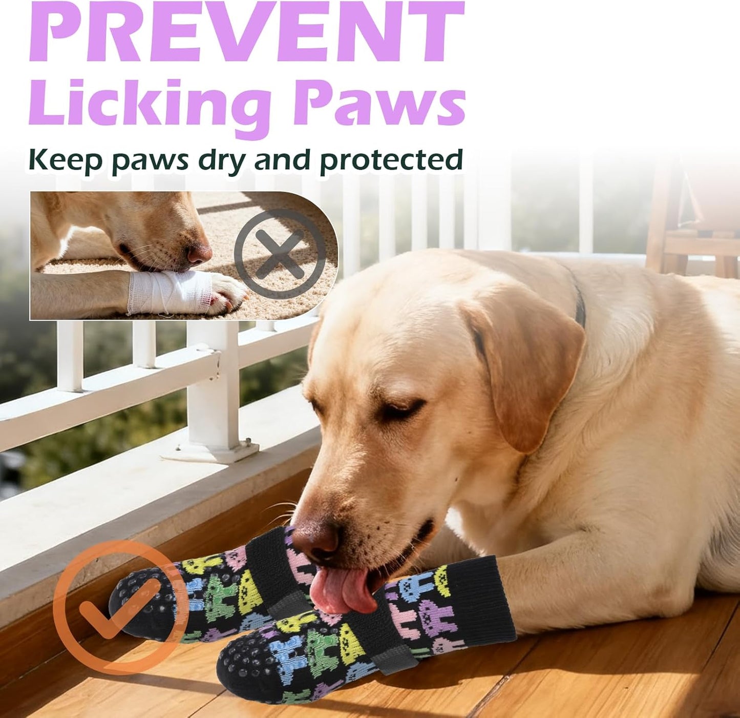 EXPAWLORER Anti Slip Dog Socks to Prevent Licking Paws, Dog Shoes for Hot Pavement, Dog Booties for Small Medium Large Senior Dogs, Traction Control Boots & Paw Protectors for Hardwood Floors