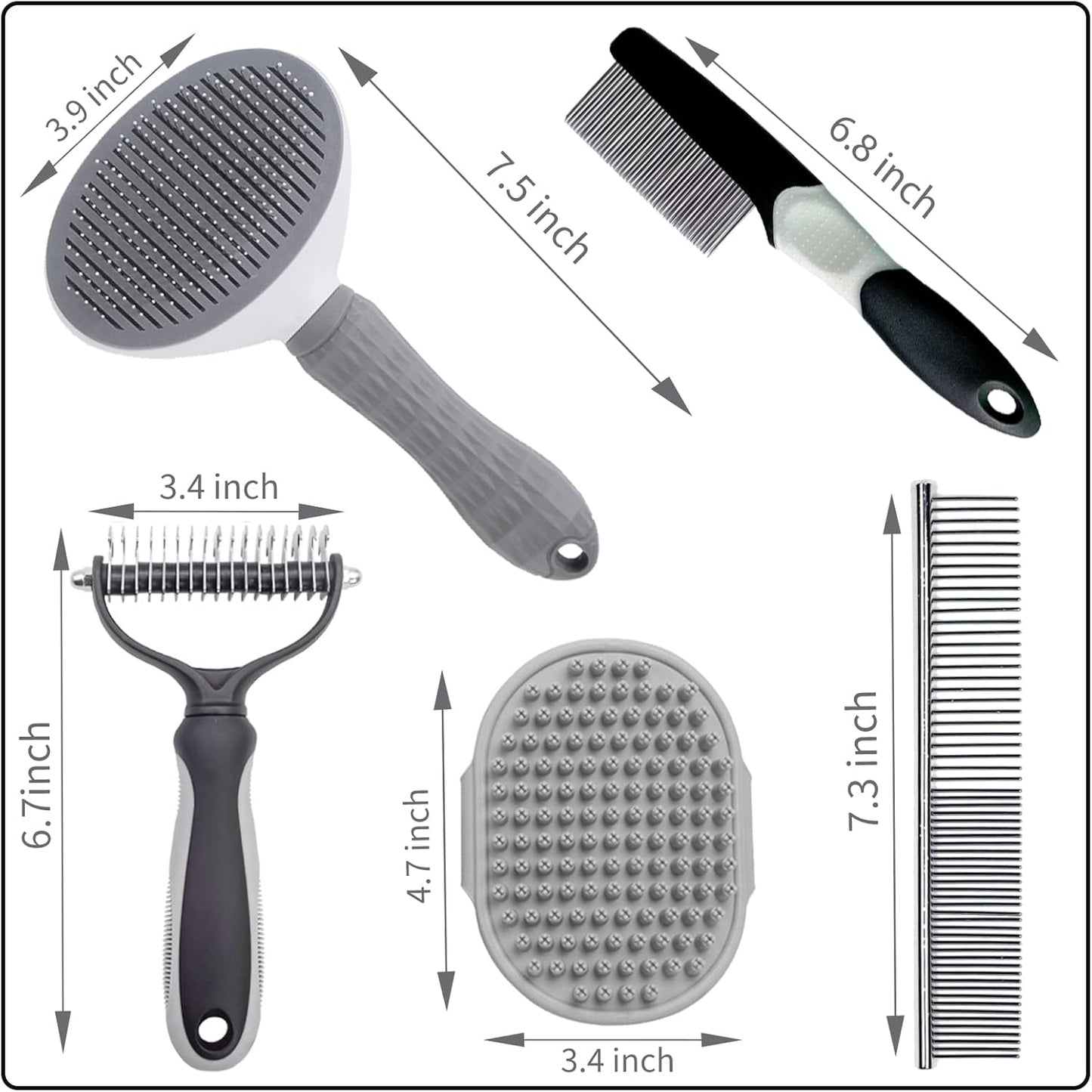 Dog Brush Grooming Kit 5PCS - Dog Brush for Shedding,Puppy Brush and Flea Comb for Dogs, Slicker Brush Comb and Dog Hair Brush Set Blue, Grooming at Home or Travel
