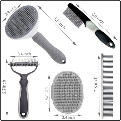 Dog Brush Grooming Kit 5PCS - Dog Brush for Shedding,Puppy Brush and Flea Comb for Dogs, Slicker Brush Comb and Dog Hair Brush Set Blue, Grooming at Home or Travel