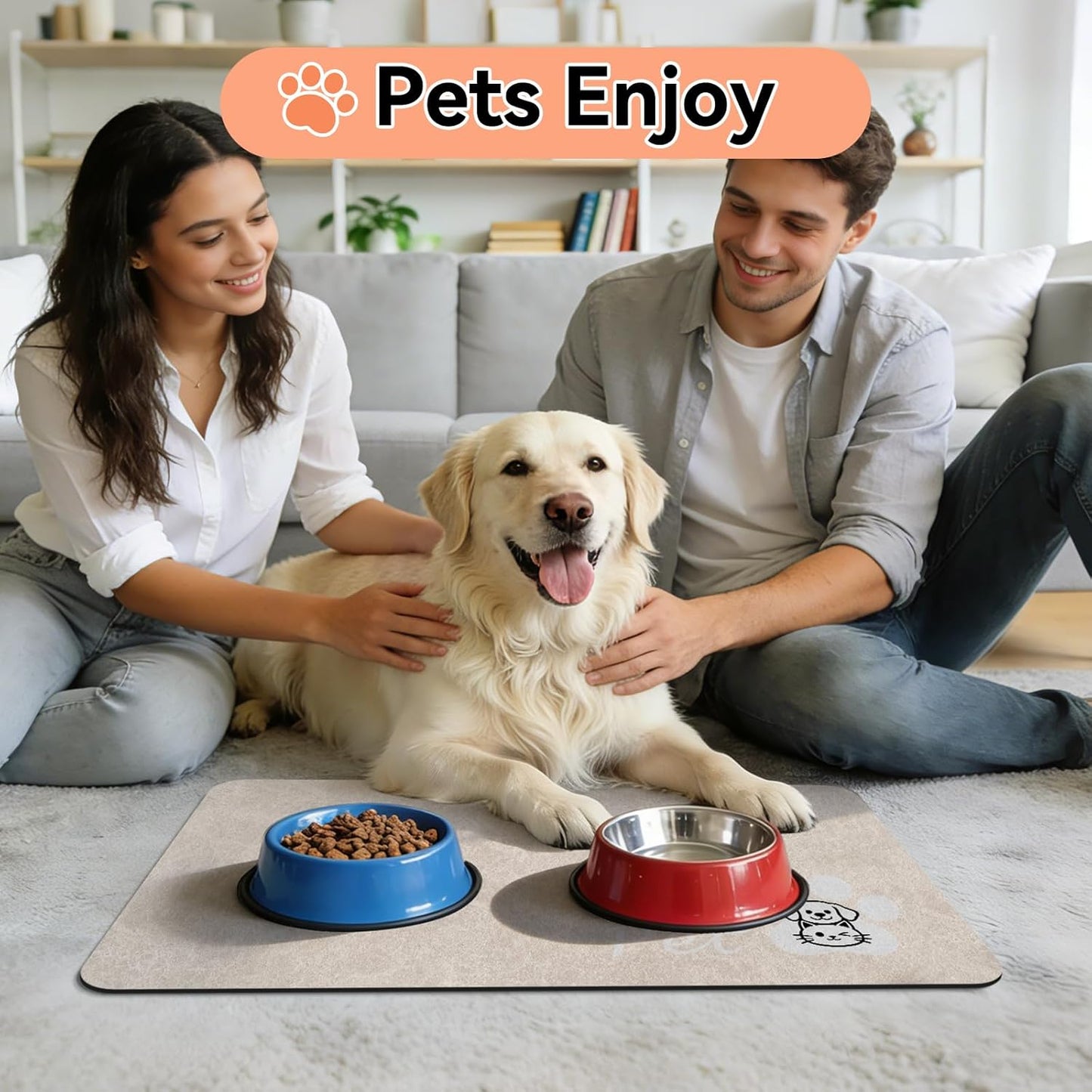 Dog Food Mat - Absorbent Cat Dog Bowl Mat for Food and Water, Quick Dry Pet Food Mats for Floors with Waterproof Rubber Backing, Puppy Cat Feeding Mats for Messy Drinkers,12"x20", Dark Grey
