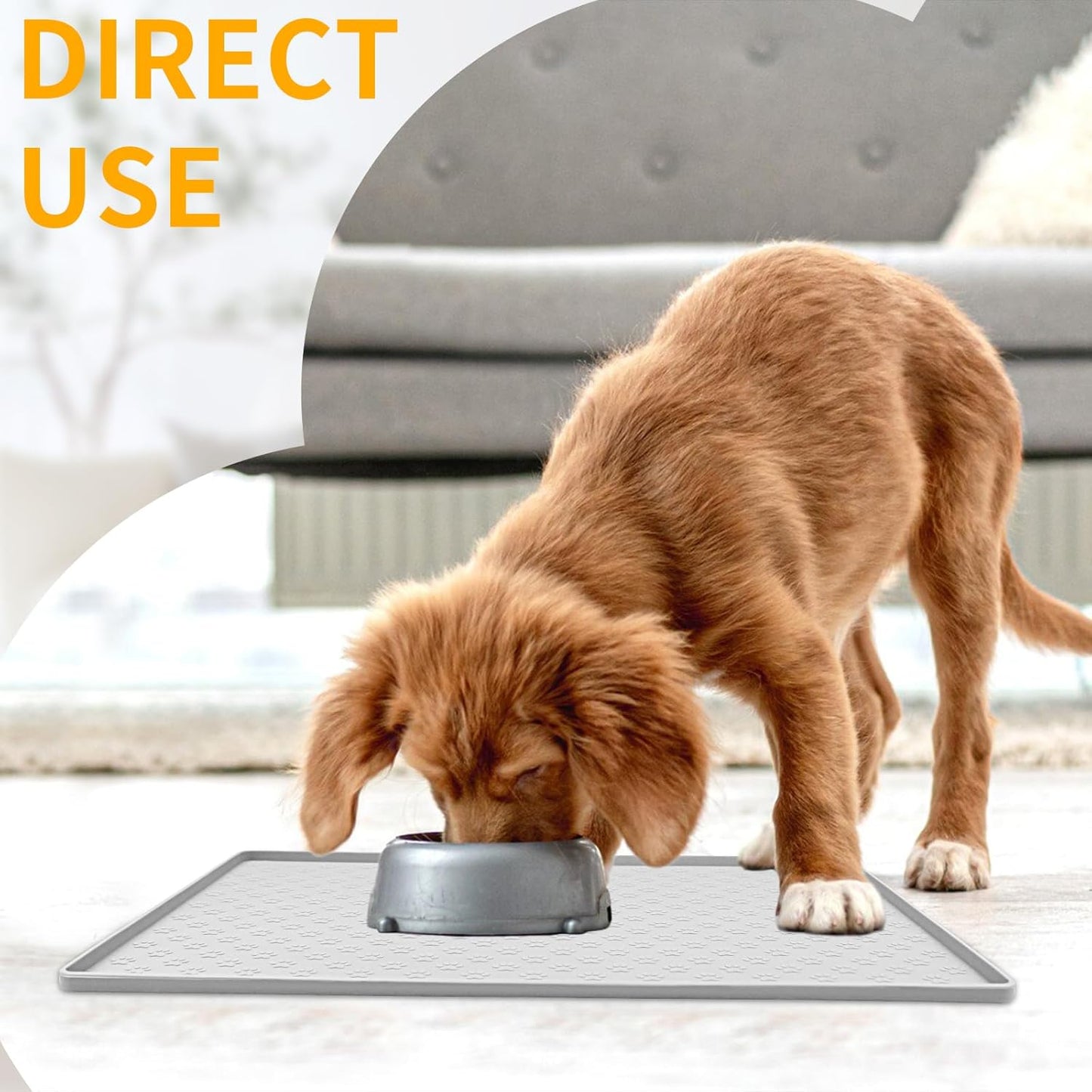 Ptlom Pet Placemat for Dog and Cat, Mat for Prevent Food and Water Overflow, Suitable for Small, Medium and Big Pet, 18" 12", Grey, Silicone
