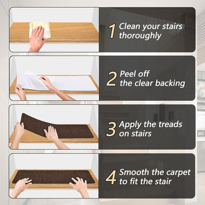 Stair Treads for Wooden Steps Carpet, Non-Slip Stair Runner Indoor Outdoor Stair Tread Mats Covers Pads, 19" x 31"Matching Landing Step Runner for Elders, Kids and Dogs (19" x 31", Black)
