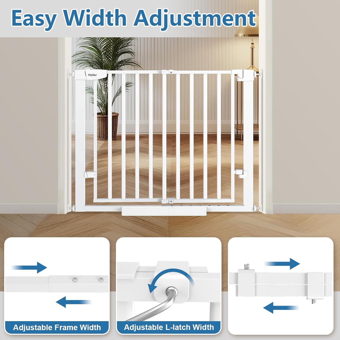 Malier Large Walk-Thru Door Baby Gate, 29-40" No Drill Pressure Mounted Dog Gate with Auto Close, Safety Gate Pet Gate for Stairs, Doorways, Child and Dogs Indoor (Black, 29''- 40''W × 30''H)