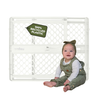 Toddleroo by North States - Renew 100% Recycled Plastic Baby Gate for Doorway; Sturdy for Indoor & Outdoor Use: Pressure Mounted, No Drill Gate; Made in USA; 26" to 42" Wide, 26" Tall; Pure White