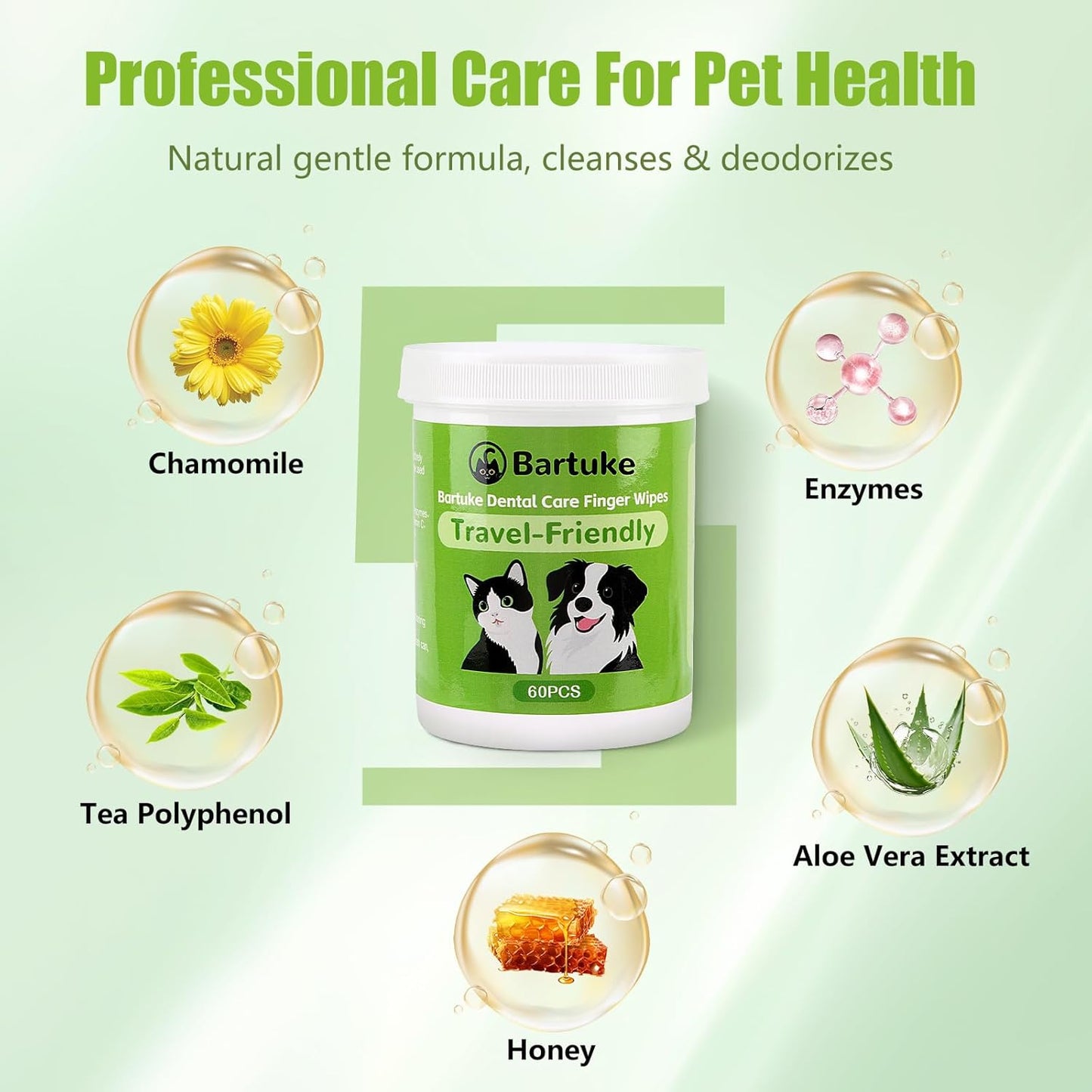 Pet Teeth Cleaning Wipes for Dogs & Cats, 60 Counts Pet Dental Care Finger Wipes Remove Bad Breath, Plaque, Tartar Buildup, Disposable Dog Finger Toothbrush Wipes Effective Teeth Cleaner