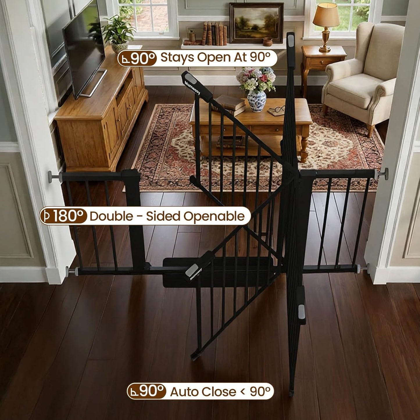 Mumeasy 36" High Extra Tall Dog Gate, 29.6"-40.5" Wide Pressure Mounted Tall Baby Gate for Dog, Auto Close Pet Gate with Door for Stairs,Doorways,House,Black