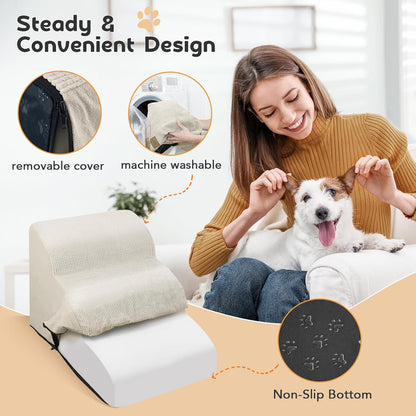 Mestuel 2-Tiers Extended Dog Stairs Steps for Couch Sofa, Dog Stairs for Small Dogs, Pet Stairs Ramp Ladder Friendly to Small Old Joint Injury Dogs Cats,Non-Slip & Washable,Blue