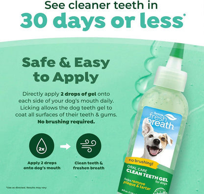 TropiClean Fresh Breath Dog Toothpaste for Teeth Cleaning, Breath Freshener, Easy Plaque & Tartar Remover Gel, No Toothbrush Needed, Peanut Butter, 2oz.