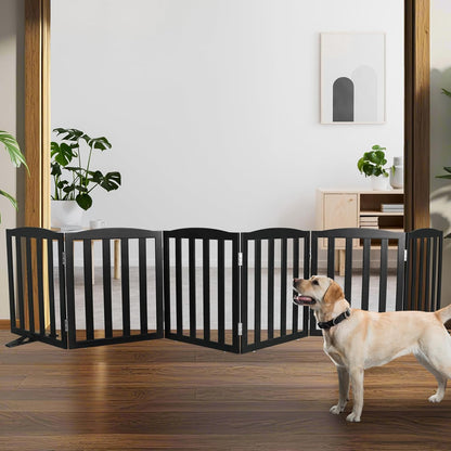 Freestanding Dog Gate Indoor,Doggie Gate Foldable Dog Gates for Doorways,Stairs or Hallways, Wooden White Pet Gate for the House, Pet Fence with Support Feet Included,24 "Height-4 Panels