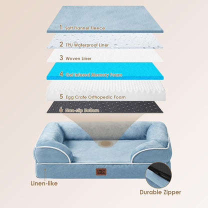 EHEYCIGA Orthopedic Dog Beds for Extra Large Dogs 44x32Inch, Waterproof Memory Foam XL Pet Bed with Sides, Non-Slip and Egg-Crate Foam Big Dog Couch Bed with Washable Removable Cover, Grey
