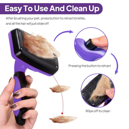 PetiFine Self Cleaning Slicker Brush for Dogs and Cats,Skin Friendly Dog Brush for Shedding Massaging and Grooming, Deshedding Grooming Tool for Long and Short Haired Pets