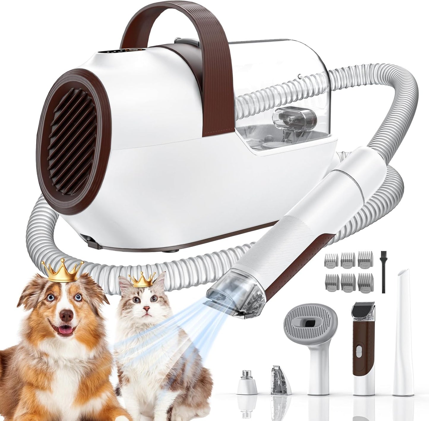 Dog Grooming Vacuum, Dog Grooming Kit with Pet Clipper Nail Grinder, 6 Pet Grooming Tools（Mahogany）