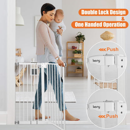 keny 29"-42.5" Baby Gate for Stairs, Auto Close Safety Dog Gate, Pressure Mounted Easy Walk Through Pet Gate for Doorways, Durable Stair Gate, 30" Tall, White