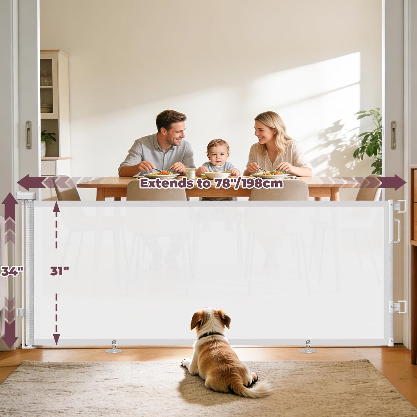 Retractable Baby Gates for Doorways, 58" Extra Wide Mesh Child Dog Gate for Stairs, 34" Tall Toddler Pet Gate Indoor and Outdoor, Easy Install, Essential for Home Safety, Black