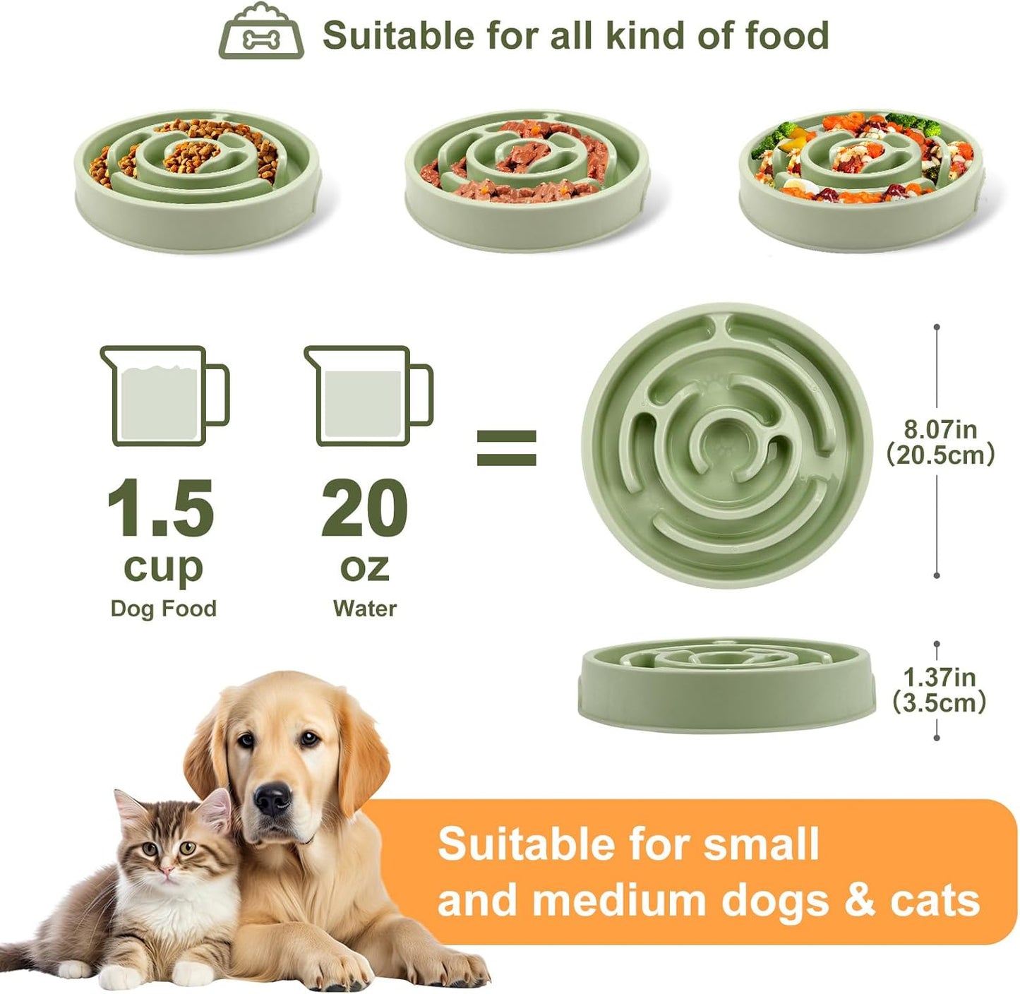 Ceramic Slow Feeder Dog Bowls with Anti-Slip, Slow Feeder & Non-Slip Design, Boredom and Anxiety Reducer, Suitable for All Breed Dogs and Cat (Ceramic-White)
