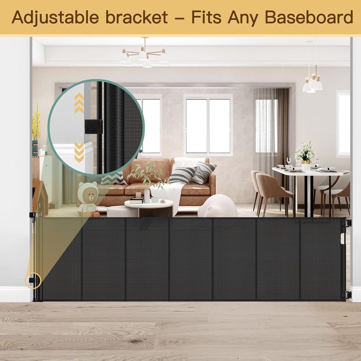 Reinforced 80 Inch Retractable Baby Gate Extra Wide Baby Gate for Wide Openings, Indoor/Outdoor Retractable Dog Gate for Doorway, Mesh Dog Gate Indoor Prevent Babies/Pets from Crawling Under, Black