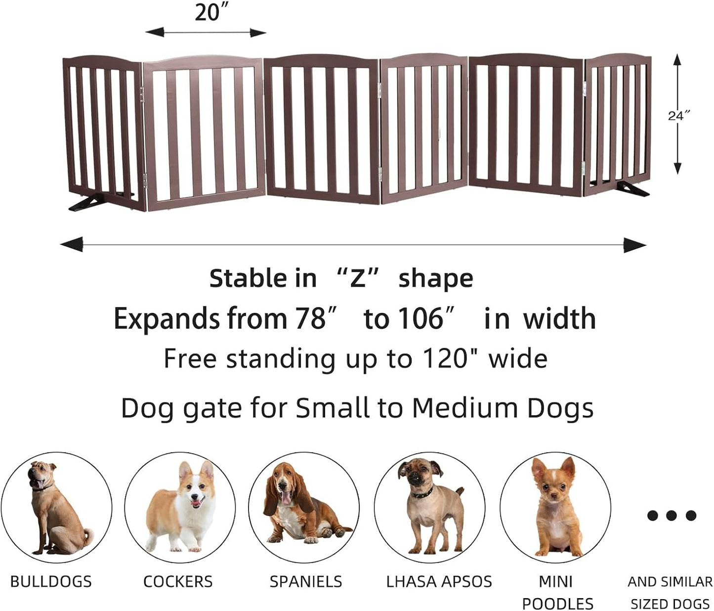 ZJSF Foldable Freestanding Indoor Dog Gate for House Wood White Long Pet Gates Dog Fence for Stairs Puppy Gates for Hallways,Pet Fence, Puppy Gate,Support Feet Included 24 "Height-3 Panels