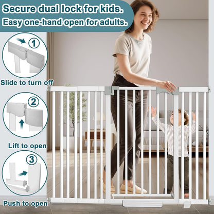 41" Extra Tall Dog Gate Indoor,30-62.5" Wide Heavy Duty Pet Gate for Doorways,Baby Gate with Walk Through and Auto Close, Pressure Mounted, Suitable for Stairs,Kitchen,White