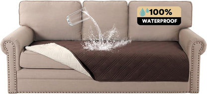 PrinceDeco 100% Waterproof Couch Cover for 3 Cushion Couch Sofa Pet Friendly Non-Slip Couch Cover for Dogs Washable Water Resistant Furniture Protector with Elastic Straps(Sofa 68", French Oak)
