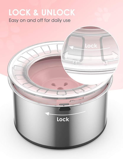 Heouvo 1 Gallon Large Dog Water Bowl No Spill,【Anti Digging Lid & Rubber Bottom】 Spill Proof Dog Bowl, Anti Splash Mess Dripless Slow Drinking Stainless Steel Water for Sloppy Messy Drinkers Car