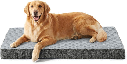 JOEJOY XL Dog Beds Large Sized Dog, Orthopedic Big Dogs Crate Bed with Washable Removable Cover, Extra Thick Egg-Crate Memory Foam Pet Beds up to 80 lbs, Grey, 41"x27"