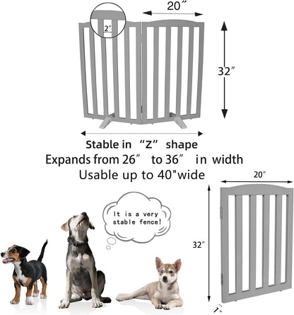 Freestanding Dog Gate Indoor,Doggie Gate Foldable Dog Gates for Doorways,Stairs or Hallways, Wooden White Pet Gate for the House, Pet Fence with Support Feet Included,24 "Height-4 Panels