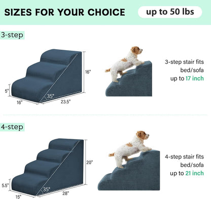 Mesa Lemon Dog Stairs & Steps for High Beds, 3 Steps High Density Foam Waterproof Dog Ramp for Small Dogs and Cats, Pet Stairs with Removable Washable Cover for Bed, Couch, Sofa and Car (H:16")