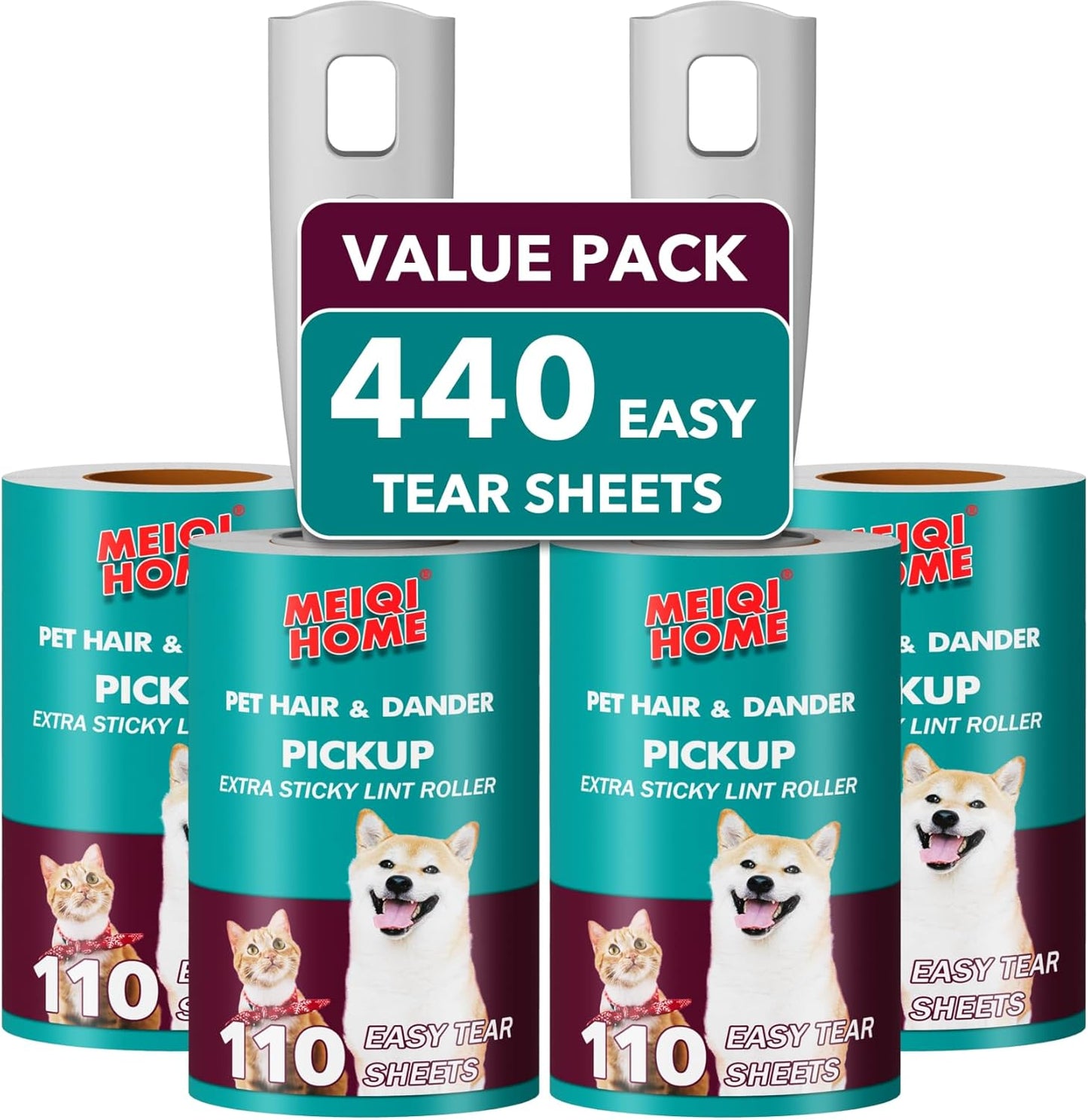 MEIQIHOME Lint Rollers for Pet Hair Extra Sticky, 1110 Sheets Mega Value Set Lint Roller with 5 Upgraded Handles, 10 Rollers Portable Pet Lint Roller for Clothes, Furniture, Dog & Cat Hair Removal