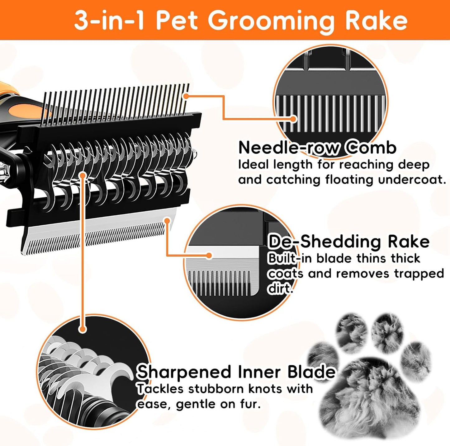3-in-1 Professional Pet Grooming Brush for Dogs & Cats – Dematting Comb, Undercoat Rake & Deshedding Tool for Long & Short Hair, Heavy Shedding & Matted Fur (Blue)