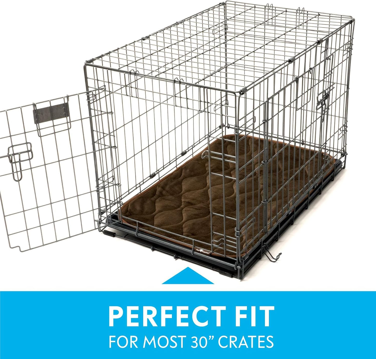 Paw Inspired Washable Padded Crate Mats for Dogs | 29” x 18” Pad, Fits 30-inch Kennels | Leakproof, Waterproof Bottom, Plush Pet Beds (Gray)