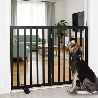 ZJSF Freestanding Indoor Dog Gate for House Foldable Wood Puppy Gate for Doorways Pet Gate for Stairs Extra Wide Pet Fence, Brown, 24" Height 3 Panels