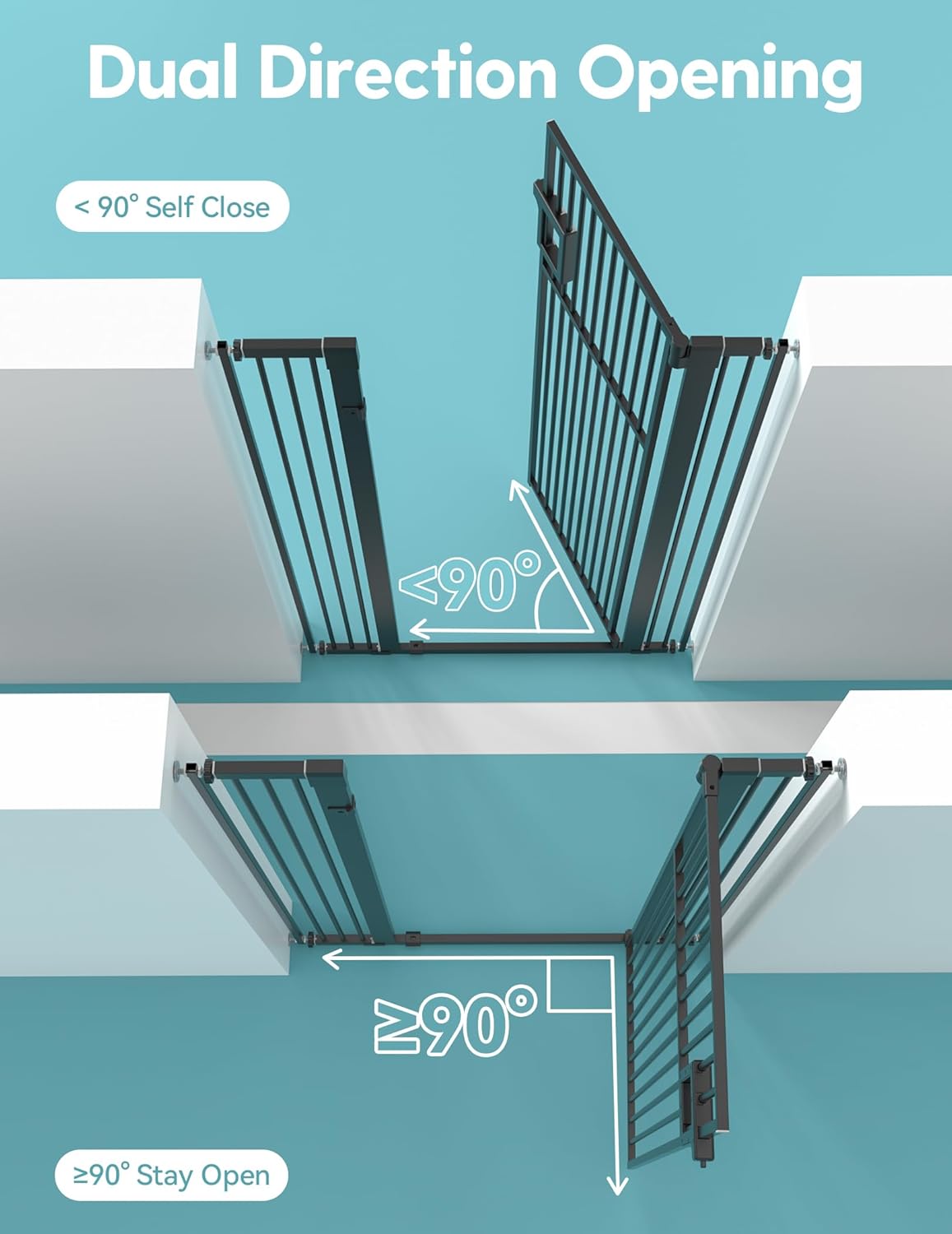 No Pawblems Upgraded 71" Extra Tall Pet Gate for Cat, 29-43" Auto Close Cat Gate for Doorways/Stairs/Hallways, NO Drilling Pressure Mounted, 1.37" Pet-Safe Gap (Black, 71" Tall, 29-43" Wide)