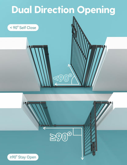 No Pawblems Upgraded 71" Extra Tall Pet Gate for Cat, 29-43" Auto Close Cat Gate for Doorways/Stairs/Hallways, NO Drilling Pressure Mounted, 1.37" Pet-Safe Gap (Black, 71" Tall, 29-43" Wide)