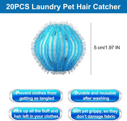20Pcs Pet Hair Remover for Laundry - 1.4 inch Mini Ball Lint Traps for Washing/Dryer Machine,Effective Cat Dog Laundry Pet Hair Catcher for Clothes,Sheets,Towels,Not Damage Fabric