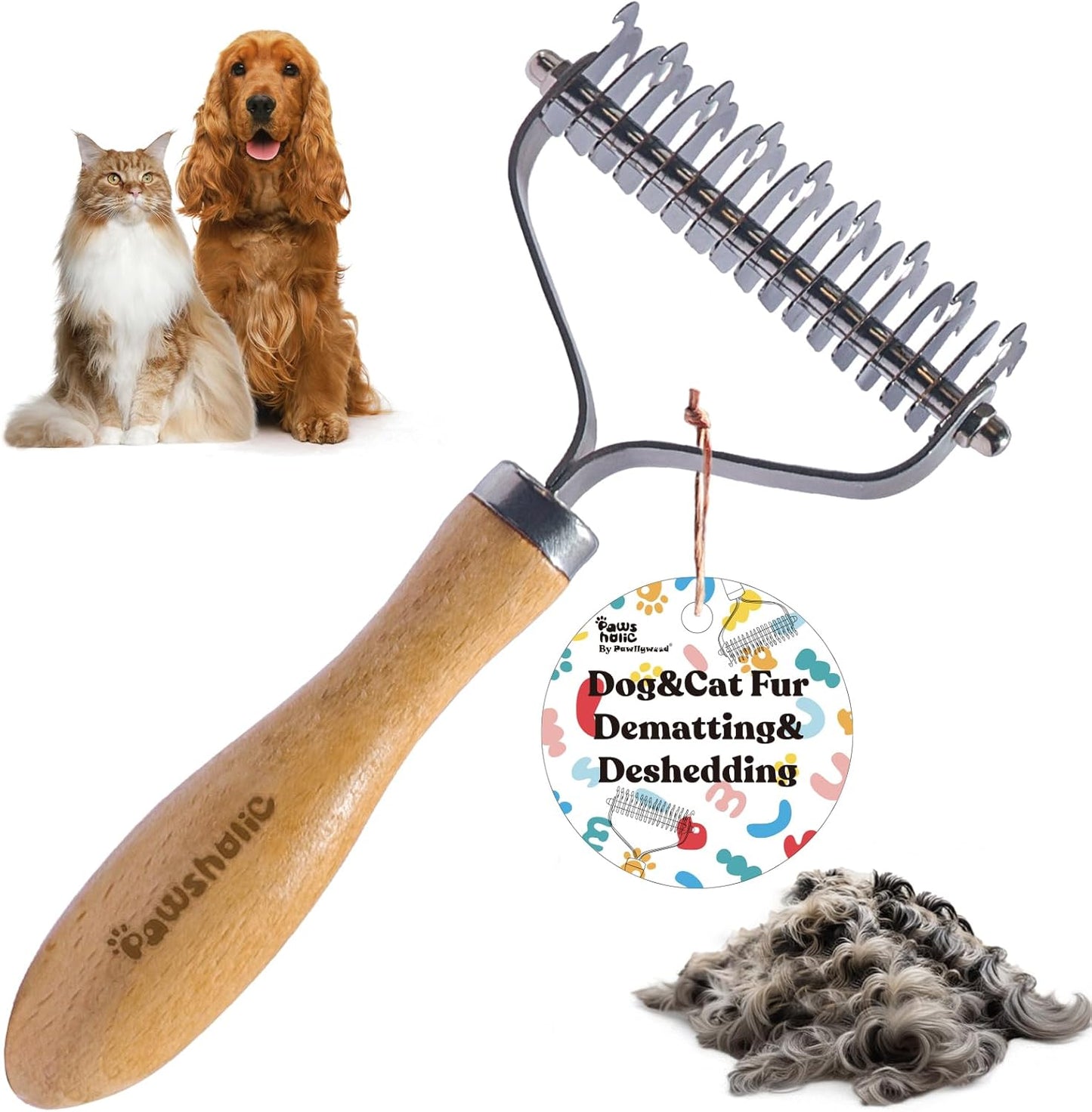 3-in-1 Professional Pet Shedding Dematting Comb - Deshedding Undercoat Rake for Dogs with Stainless Steel Blades Metal Pet Brush with Wood Handle Matted Hair Detangling Thinning and Shedding