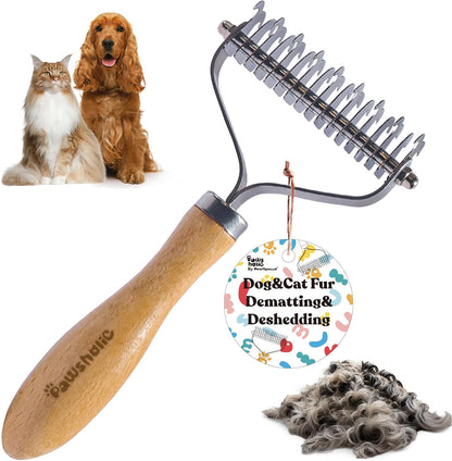 3-in-1 Professional Pet Shedding Dematting Comb - Deshedding Undercoat Rake for Dogs with Stainless Steel Blades Metal Pet Brush with Wood Handle Matted Hair Detangling Thinning and Shedding