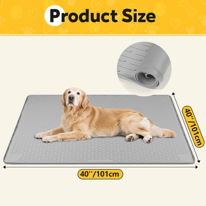 Silicone Dog Crate Mat, 50"x35" Under Dog Crate Kennel Pad with Raised Edge, Washable Dogs Bed Mat, Waterproof, Leakproof, Protect Floors (Green)