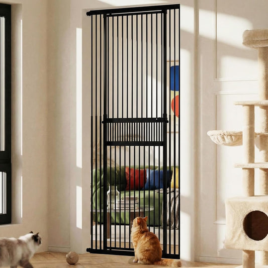 Gardner Pet Extra Tall Cat Gate 49"-86" Adjustable Height, Tall Pet Gate for Doorways/Hallways with 27.5"-37" Adjustable Width Baby Gate with 4 Extensions Kits, No Drilling Pressured Mounted (Black)