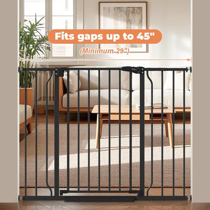 Baby Gate No Drilling, 29"-40" Auto Close Dog Gate Indoor for Doorways & Stairs, Pressure Mounted Adjustable Pet Gate, Easy Walk Through Child Gate for Children & Pets Stroller Friendly, White
