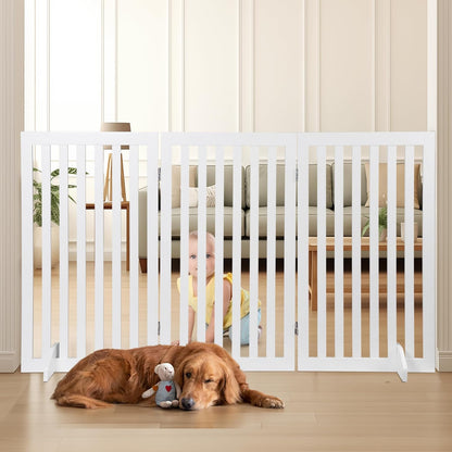 ZENY Freestanding Pet Gate for Dogs - 4 Panels Indoor Foldable Dog Fence for Stairs, Hallways, or Doorways - 82x24-Inch Freestanding Dog Gates, Brown