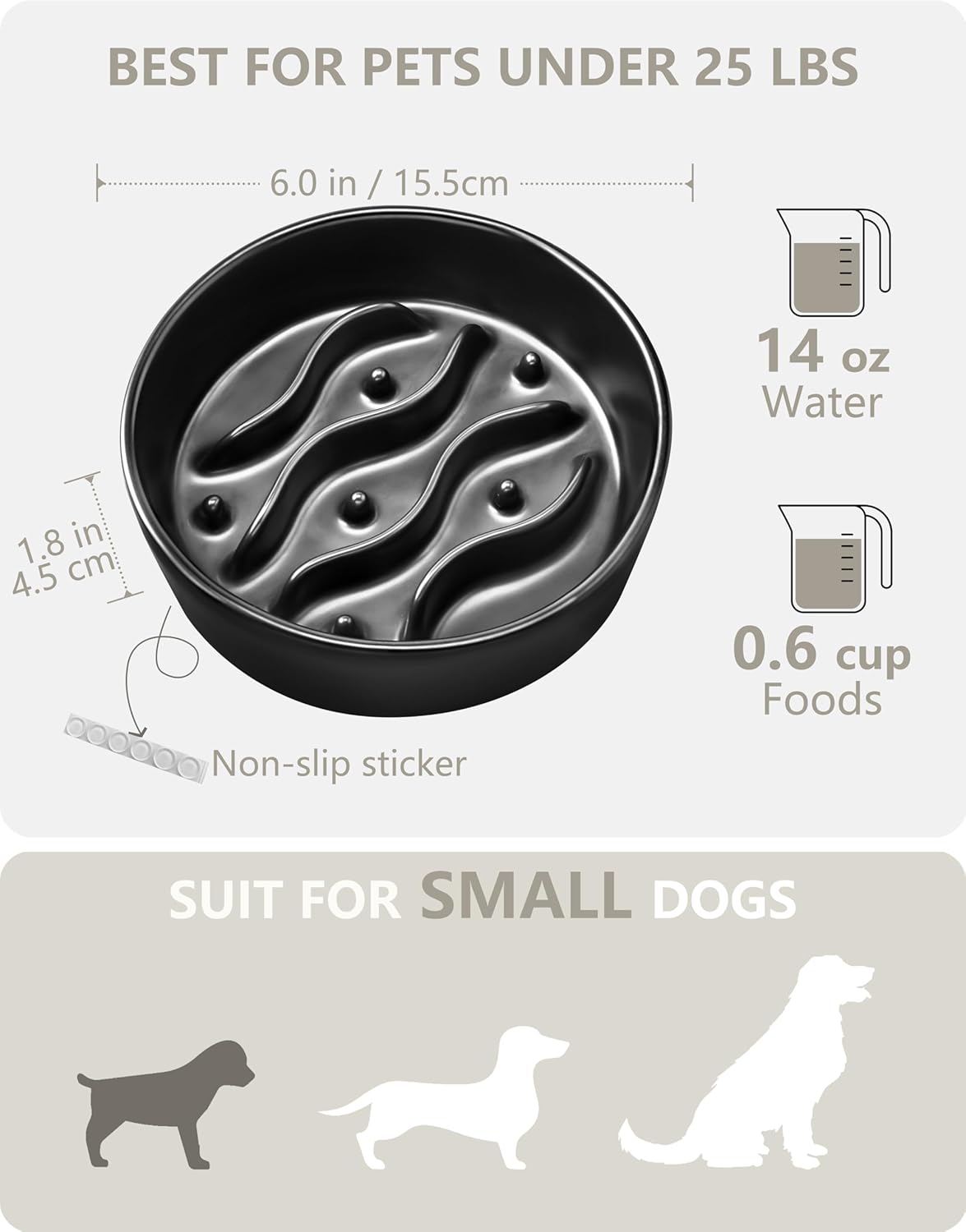 Ceramic Slow Feeder Dog Bowls for Medium and Large Dogs, 2.0 Cups Dog Slow Feeder for Fast Eater, 30oz, 8in, White
