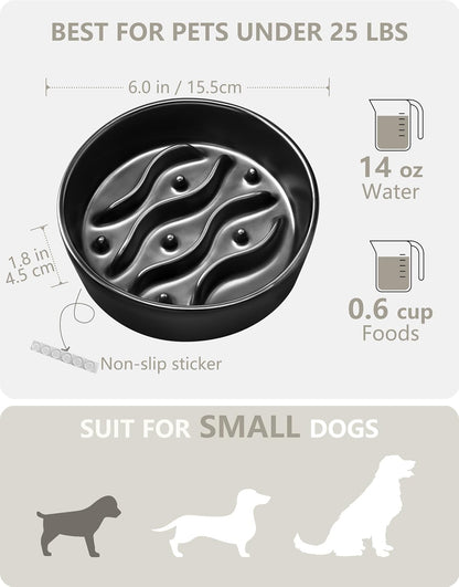 Ceramic Slow Feeder Dog Bowls for Medium and Large Dogs, 2.0 Cups Dog Slow Feeder for Fast Eater, 30oz, 8in, White
