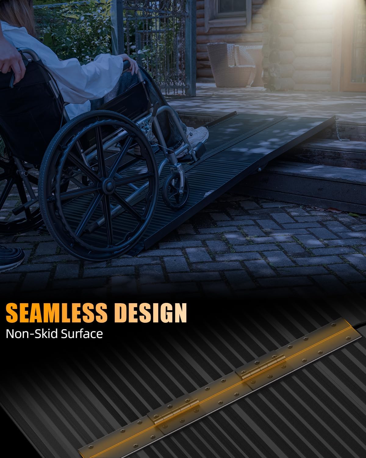 VNN Portable Wheelchair Ramp 4FT, Non-Slip Aluminum Ramps for Wheelchairs for Home, Handicap Wheelchair Ramps for Home Steps, Aluminum Loading Dock Plates, Doorways, Black